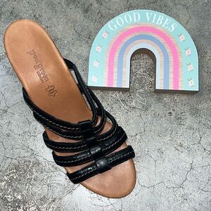 * Paul Green, black leather wedges